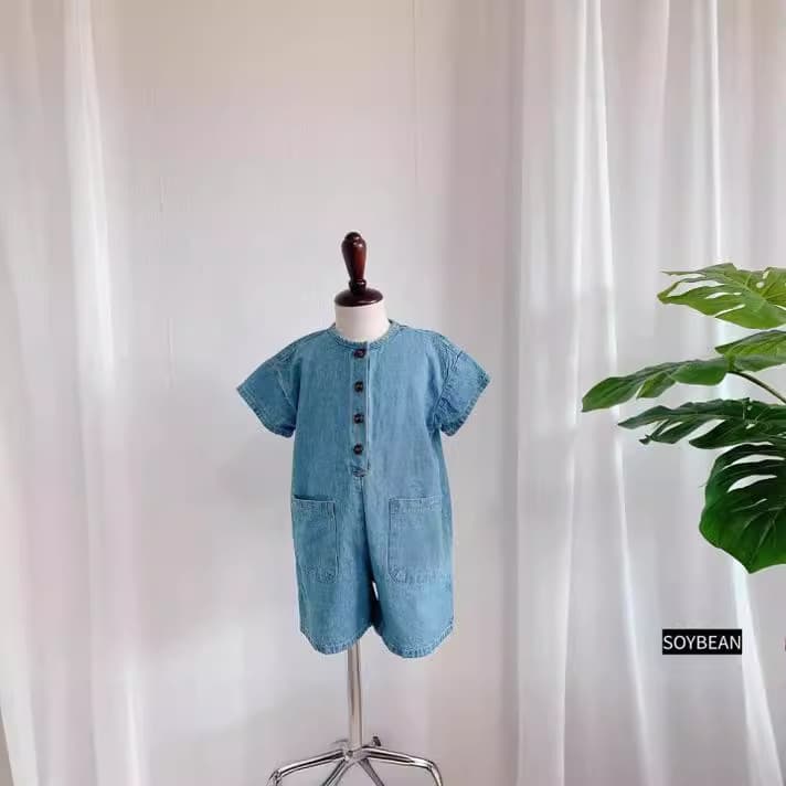 Summer Girls' Jumpsuit Class A Solid Color Denim Korean Style Loose Baby Jumpsuit Short Sleeve for Boys