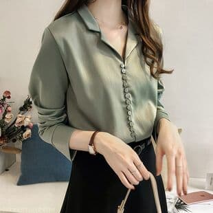 2026 New Shirt Women Solid Color Chiffon Suit Collar Shirt Women Long Sleeve Hong Kong Style Retro Top Layering Commute