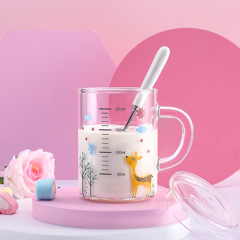Children's Milk Cup with Scale, Breakfast Cup for Home, Baby Milk Cup, Glass Cup for Milk Powder, Water Measuring Cup