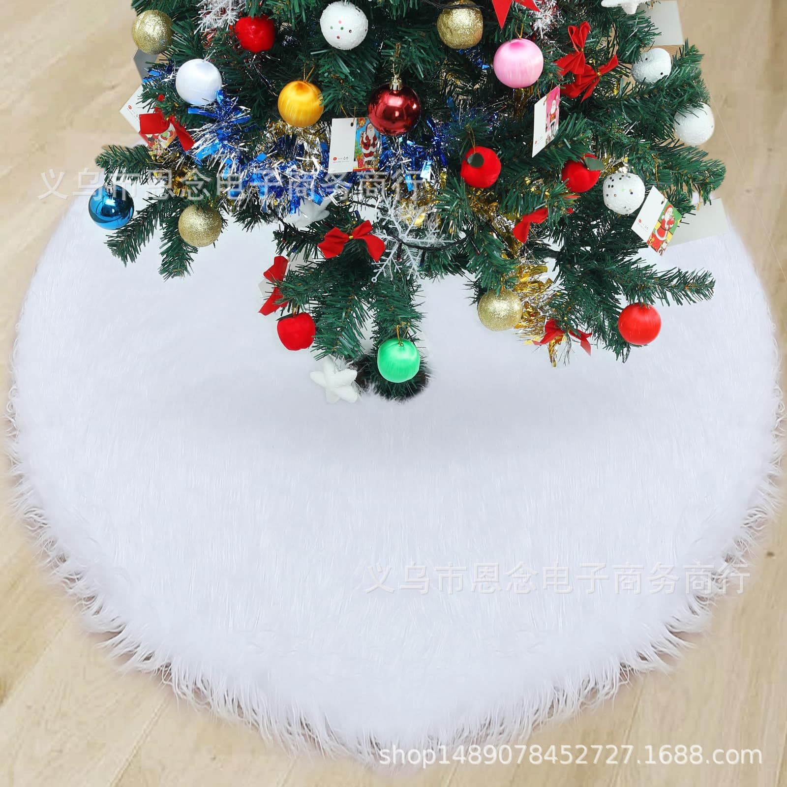 Cross-border Christmas Plush Tree Skirt Pure White Long Plush Christmas Tree Skirt White Plush Christmas Tree Skirt