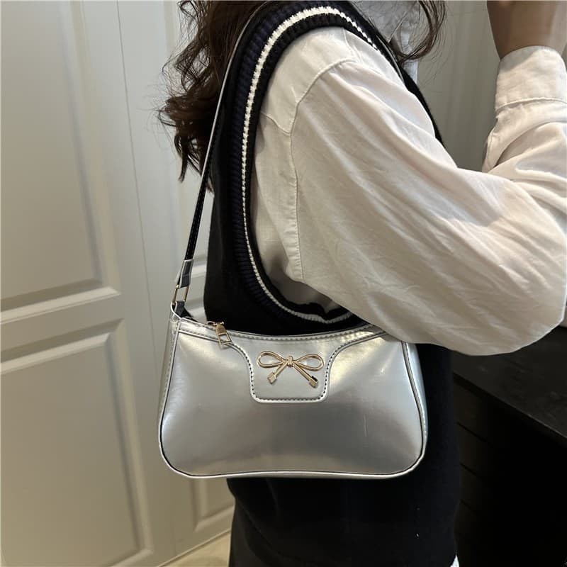 2025 Hot Bow Underarm Bag Fashion Chic PU Underarm Shoulder Bag Small Bag Cross-Border Best Seller Underarm Bag