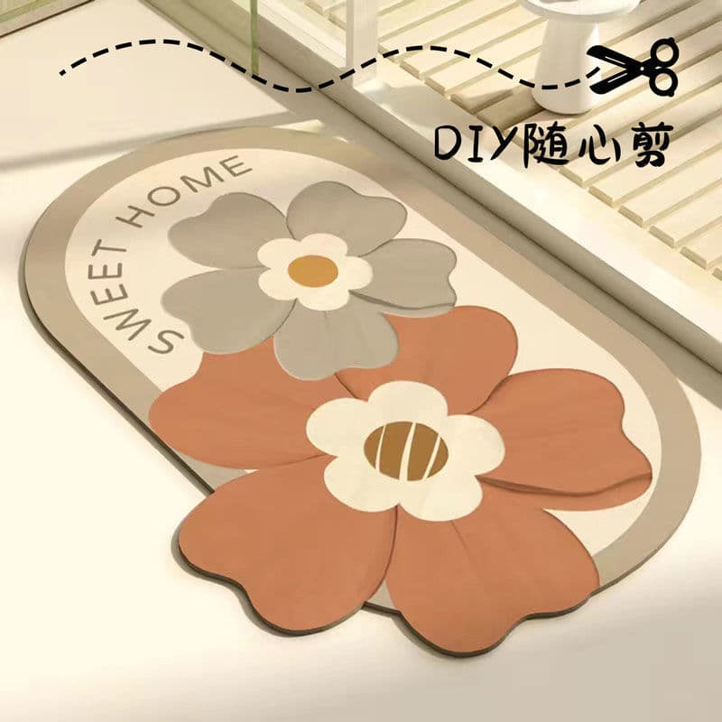 Small fresh flower floor mat diatom mud bathroom water-absorbent quick-drying entry door stain-resistant non-slip toilet bathroom carpet