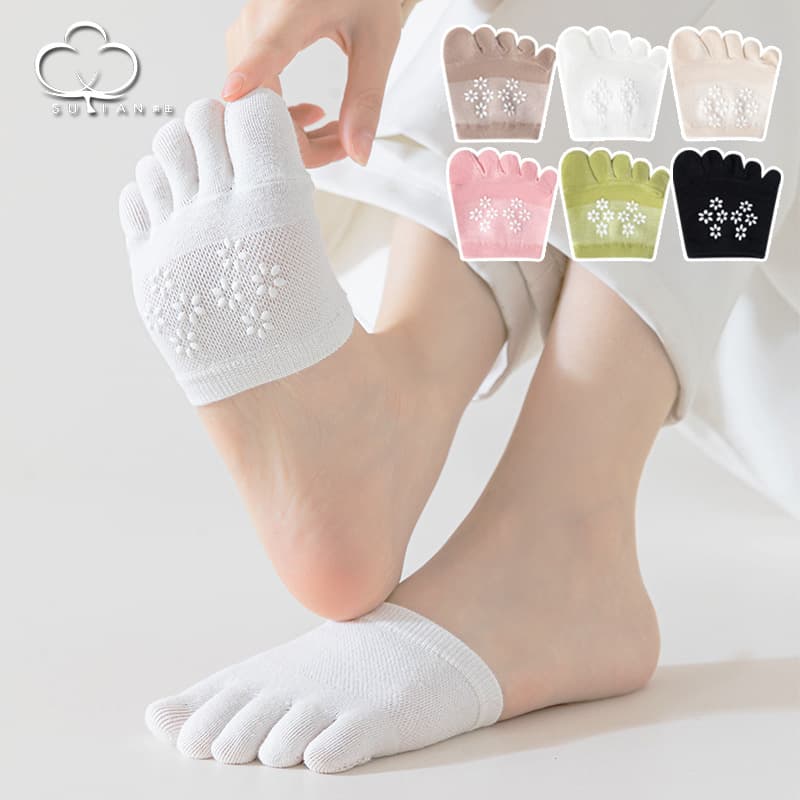 Women's invisible cotton socks, summer thin mesh half-length split toe socks, high heels, half-length non-slip socks