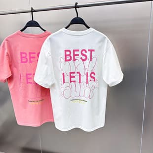 Summer Short Sleeve Fashion Pink T-Shirt Trendy Brand Loose Fit Pure Cotton Couple T-Shirt Men B2CNE2436