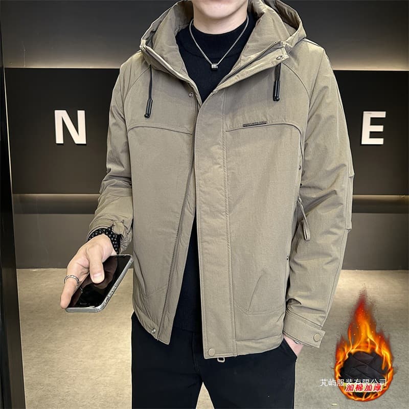 Autumn Winter New Padded Thick Hooded Jacket Men's Trendy Casual Windproof Warm Outdoor Coat Padded Jacket