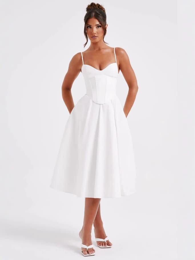 French Retro Solid Color Sleeveless Boning Dress 2024 Winter New Fresh and Elegant V-Neck Waist-Cinching Mid-Long Dress