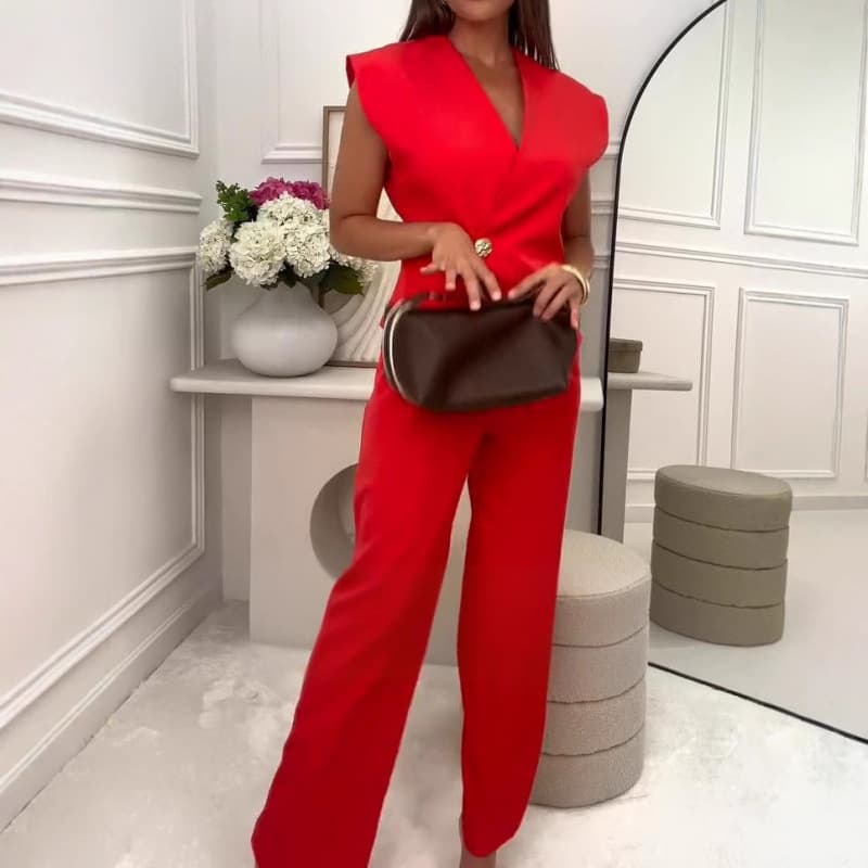 In Stock 2025 Summer New Arrival Cross-border European & American Women's Fashion Button Wide-Leg Pants Commuter Style Suit