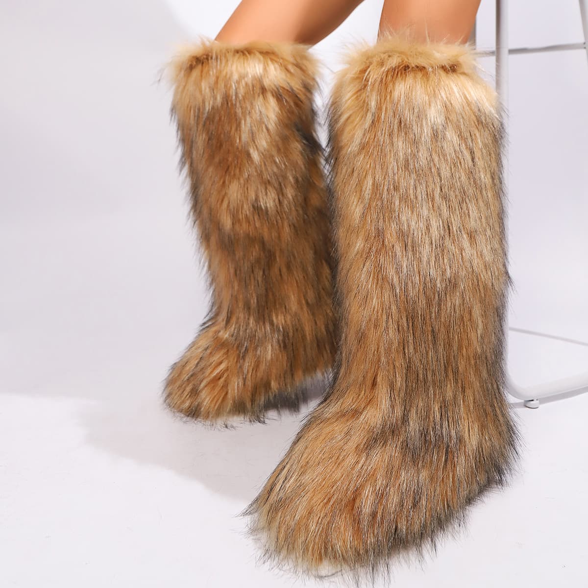 Cross-border Y2K Faux Raccoon Fur Boots Long Winter Women's Faux Fur Fox Snow Boots High Boots