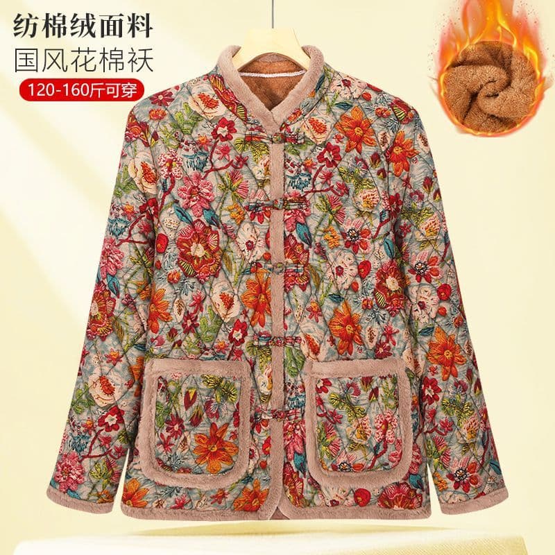 New fleece-lined and thickened cotton jacket, Chinese style winter fashionable mom new frog button HUA cotton coat.