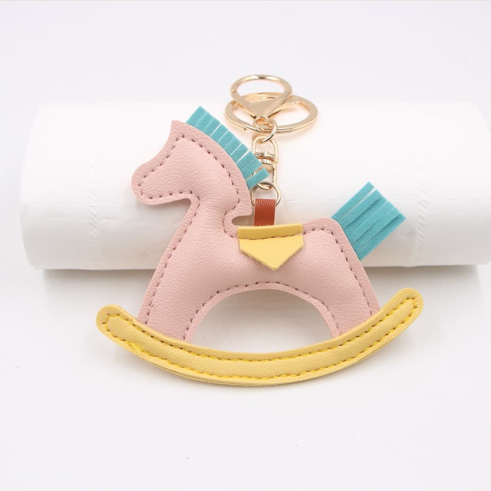 Creative Rocking Horse Premium Backpack Charm Car Pendant Carousel Cotton-Filled Pony Keychain Ornament Chain