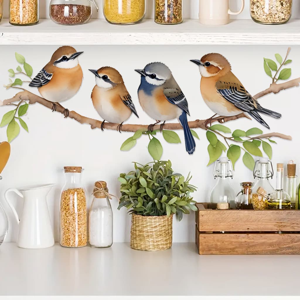 Aofu New CH82033 Four Birds Wall Sticker Removable Wall Sticker Cross-border Dropshipping Available