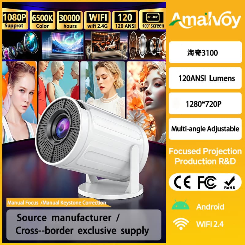 Exclusively for foreign trade RY008 projector home same screen portable mini manual focus HY300 barrel projector