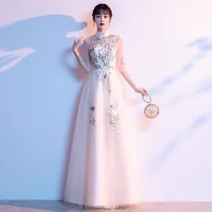 2026 New Guzheng Performance Dress for Women, Long Skirt, Chinese Style Catwalk Etiquette Cheongsam, Choir Student Recitation