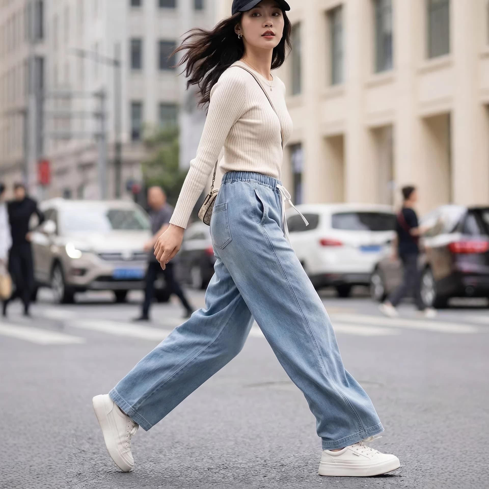 2026 Spring New Women's Tencel Jeans, Thin Style with Elastic Waist, Flowing Straight Leg Pants, Slimming and Versatile
