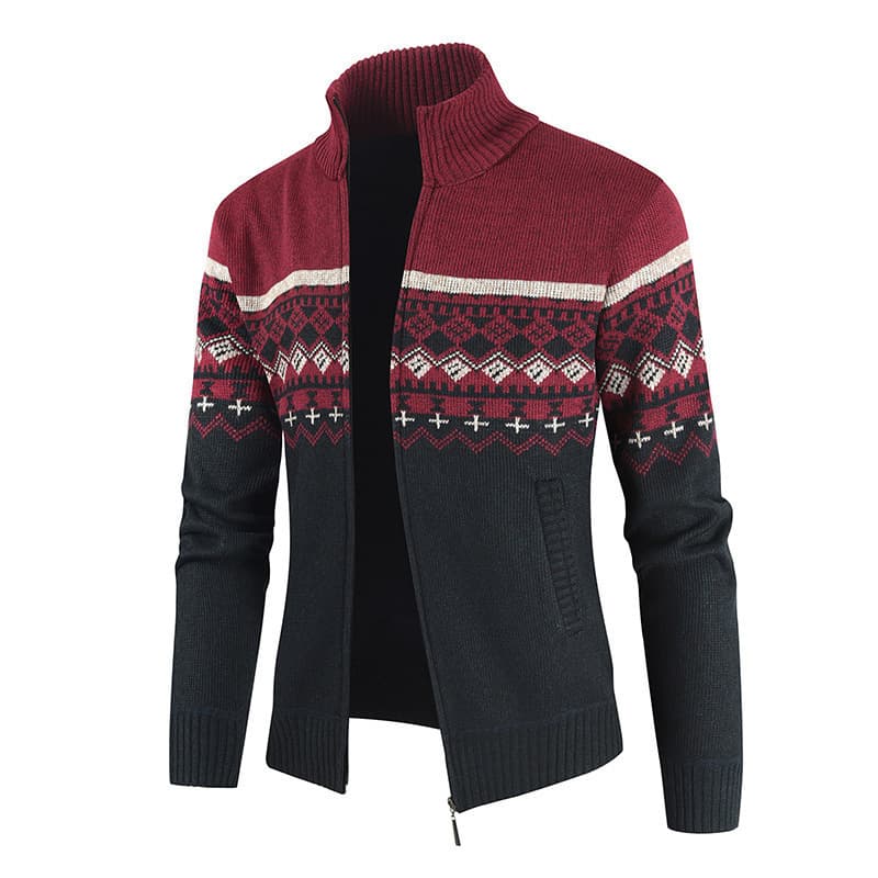 2025 Dropshipping AliExpress Autumn Winter New Men's Zip Color Block Casual Knit Sweater Stand Collar Pullover DL387