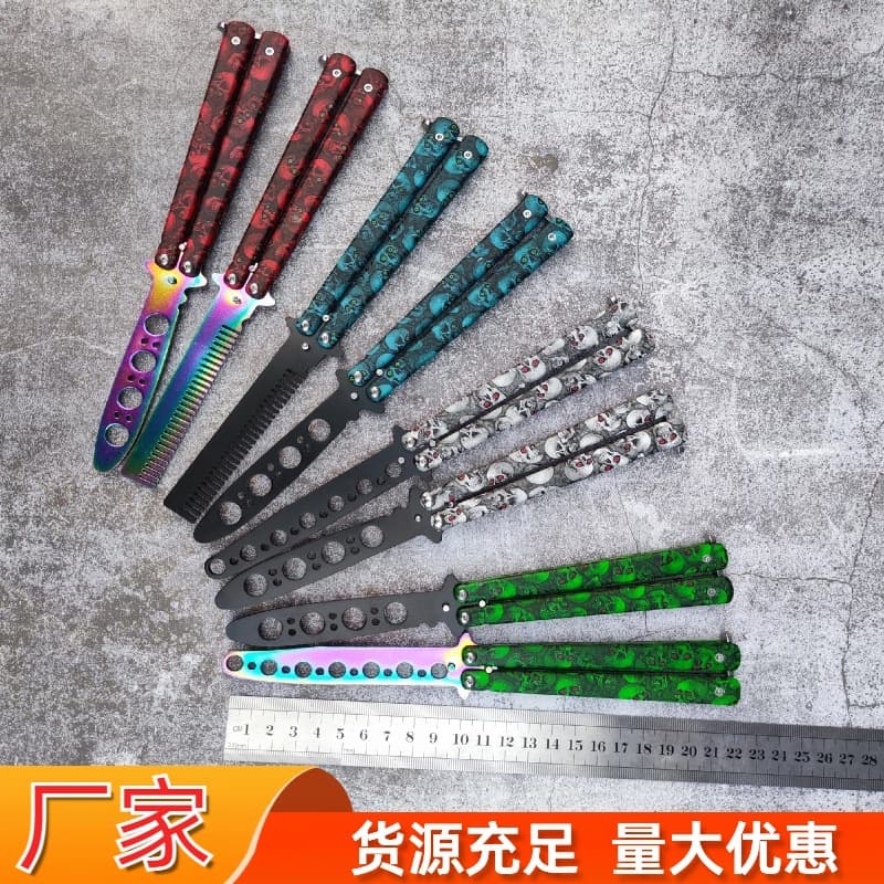 Factory unsharpened butterfly practice knife covered with skull, butterfly comb, ghost head, portable outdoor CS:GO butterfly knife