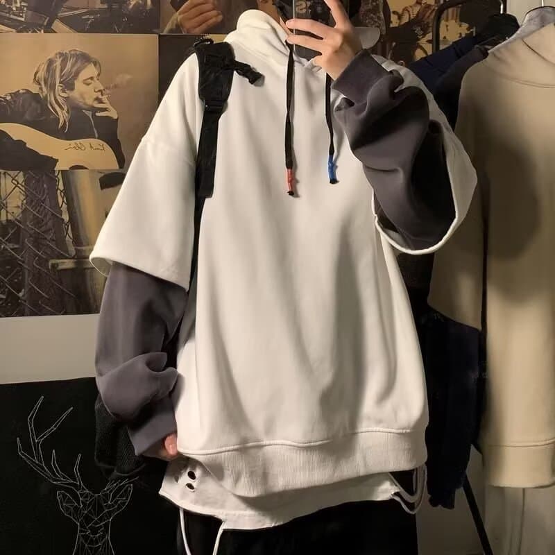 American Style Fleece Lined Hoodie Casual Loose Fit Men's Sweatshirt Hong Kong Style Trendy Streetwear Korean Version Outerwear