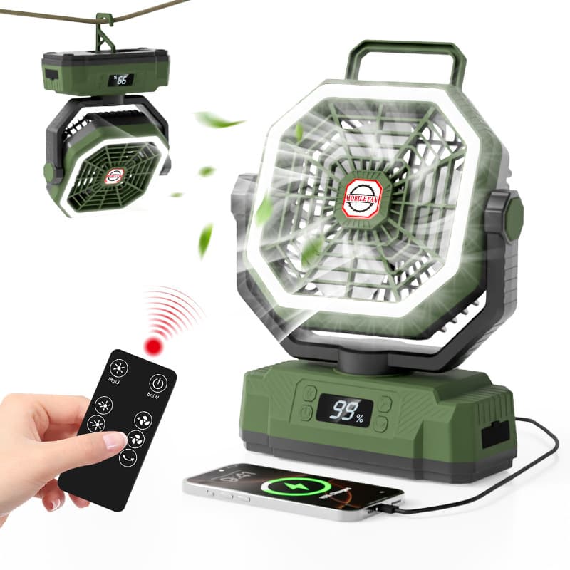 Amazon Outdoor Camping Fan, Rechargeable, Stand-Up, Hanging, and Rotating Tent Fan Light, Desktop Fan
