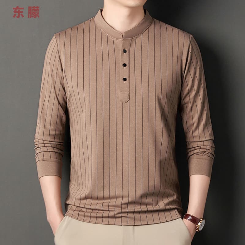 Spring Autumn New Stand-up Collar Vertical Stripe Long Sleeve T-shirt Young Men's Top Casual Men's T-shirt Polo Shirt Drop Shipping