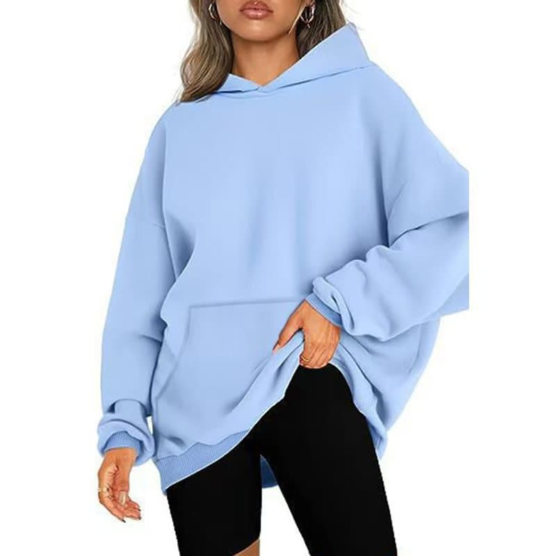 Amazon Autumn Winter Fleece Street Hip Hop Hoodie for Women Solid Color Long Sleeve with Kangaroo Pocket Loose Pullover Sweatshirt
