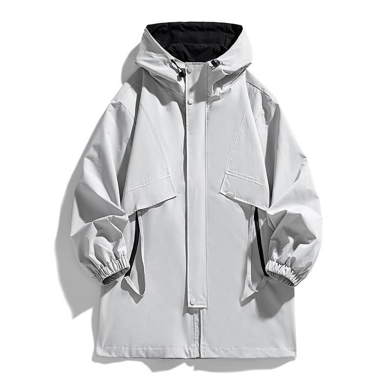Trendy Brand Men's Spring and Autumn Loose Mid-Length Hooded Top, Versatile Large Size Outerwear, Youth Casual Windbreaker