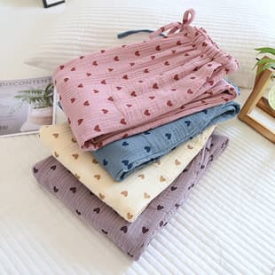 Spring/Summer/Autumn New Crepe Women's Pants, Double Layer Cotton Gauze Home Pants, Cotton Casual Simple Women's Pajama Pants