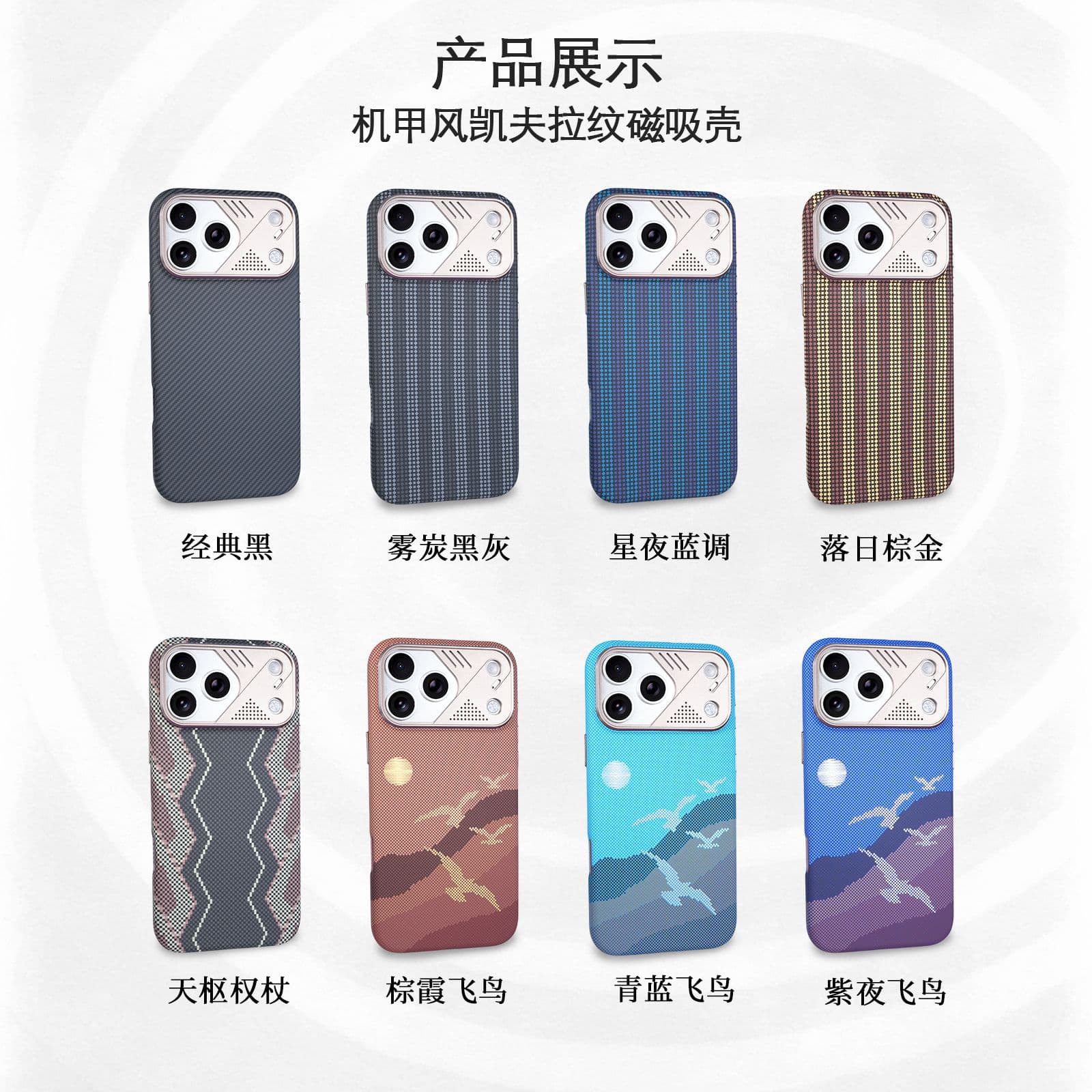 Kevlar Magnetic Case for iPhone 17 Pro Max, Carbon Fiber Texture for iPhone 16, Cross-border Protective Cover for iPhone 15