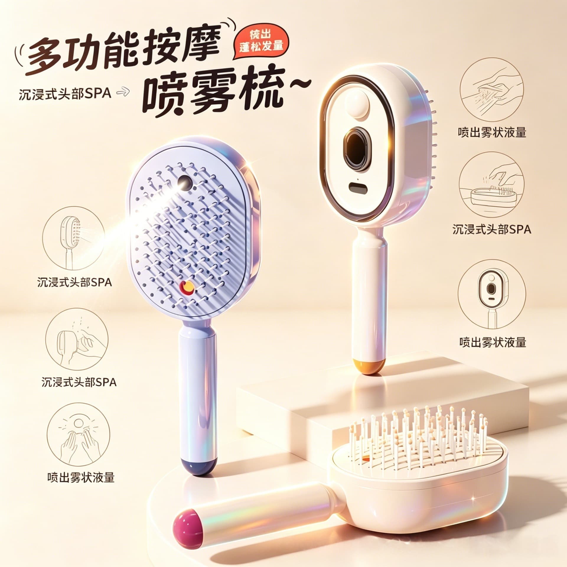 Cross-Border Hot Selling Electric Spray Massage Comb with Essential Oil Atomization, Self-Cleaning, Anti-Static, Tangle-Free Hair Brush