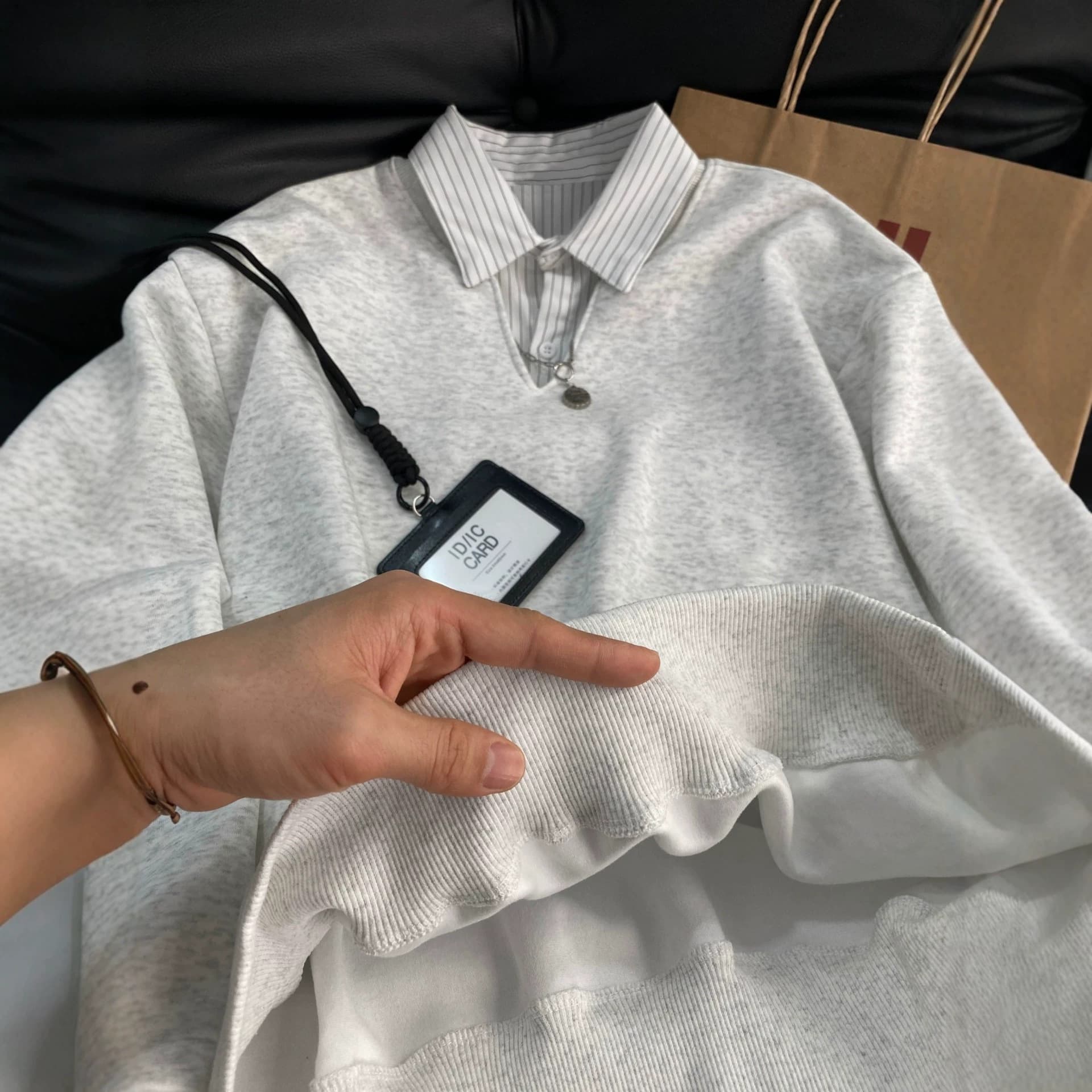 Black fake two-piece shirt collar sweatshirt for men in autumn cleanfit high-end tops college style long-sleeved polo shirt