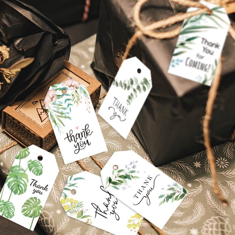50 sets 1 pack ready stock Thank You thank you tag ins style fresh green leaf party gift packaging