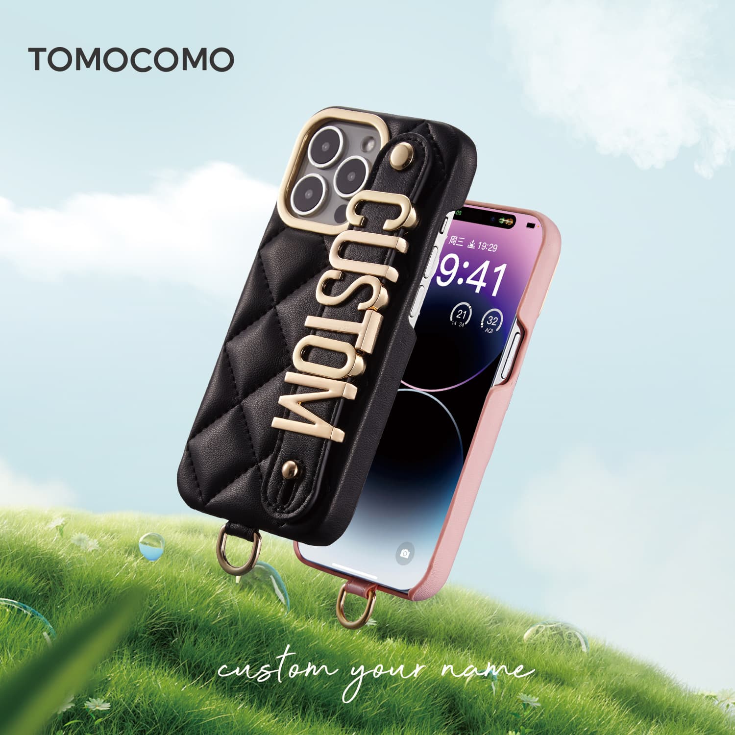 Light luxury lambskin genuine leather rhombus pattern metal letter mobile phone case suitable for iPhone 17 Promax protective cover