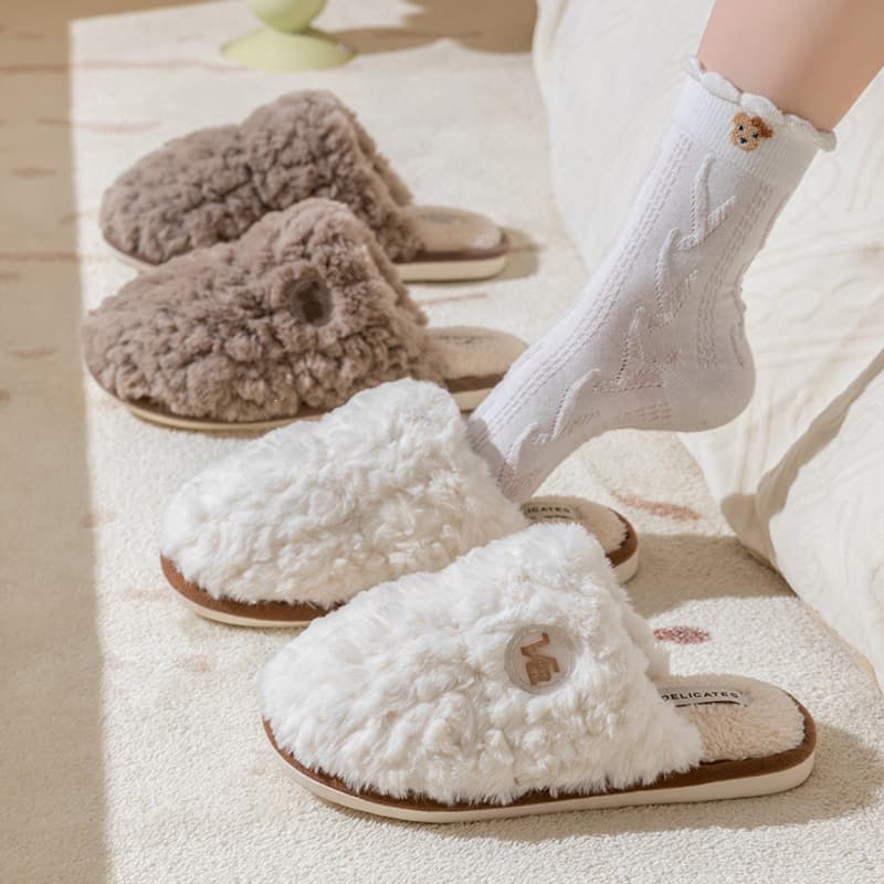Cixi Cotton Slippers for Spring, Autumn, and Winter, Indoor Anti-Slip Home Slippers for Couples, Warm Fleece-Lined Men's Slippers