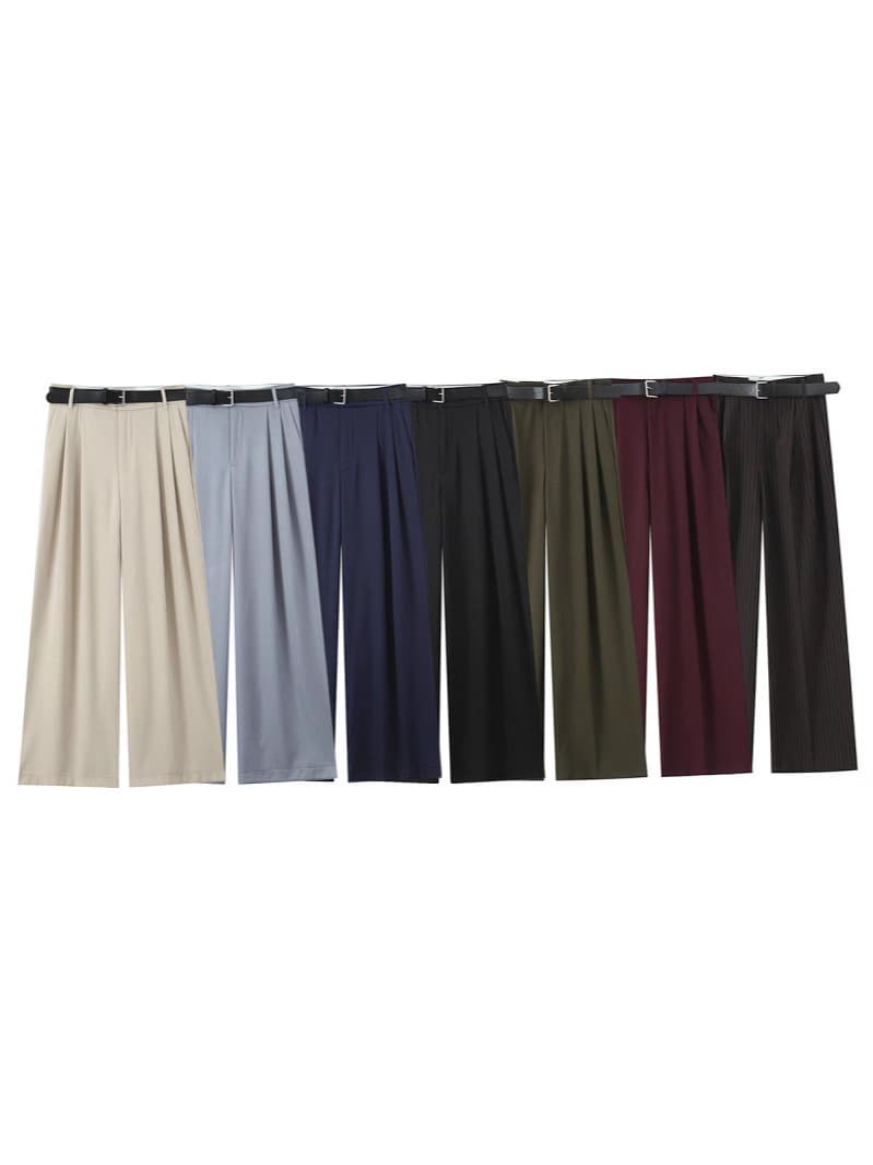 Nssf Self-Made 2025 Cross-Border Women's Casual Drapey Loose Straight-Leg Pants with Belt and Double Pleats