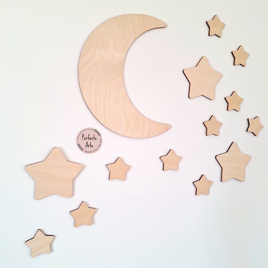 Wooden Moon And Star Wall Decoration DIY Crafts for Children's Room Scene Arrangement Props Modern Minimalist Style Accessories