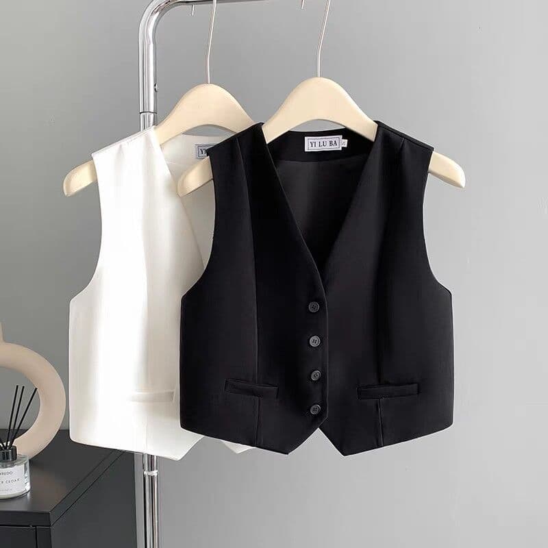 Women's Vest Outerwear 2025 Spring Summer New Inner Layering Sleeveless Black Short Vest
