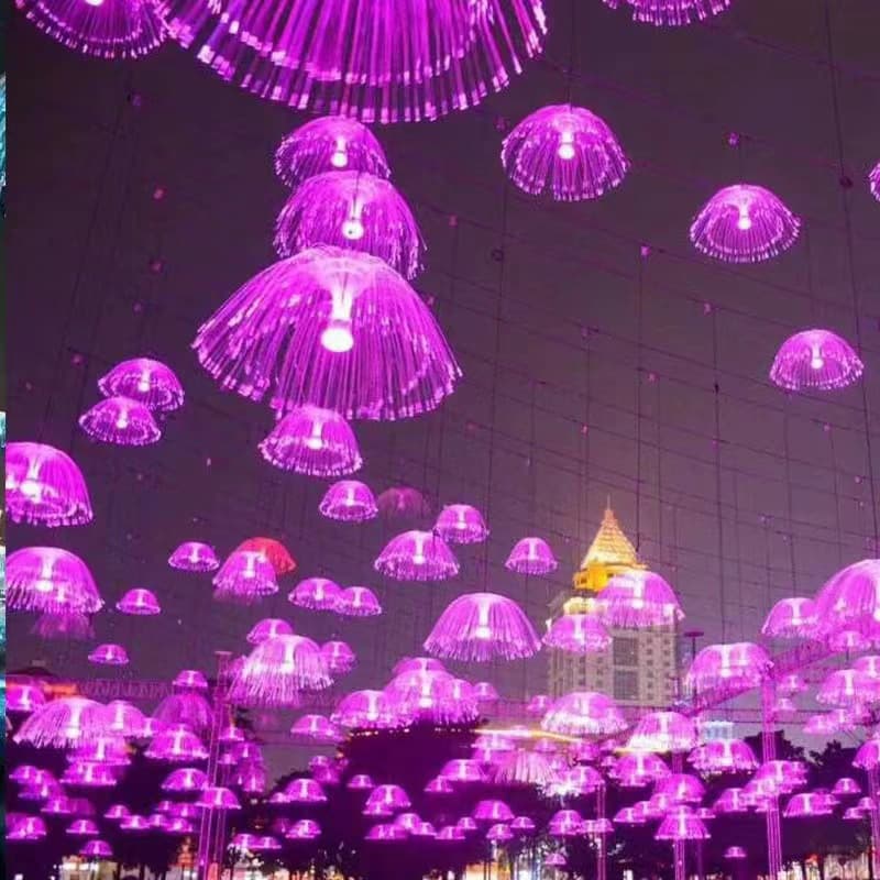 Cross-border supply of LED colorful jellyfish lamps, fiber optic jellyfish chandeliers, pendant lights, outdoor scenic spot decorative atmosphere lights