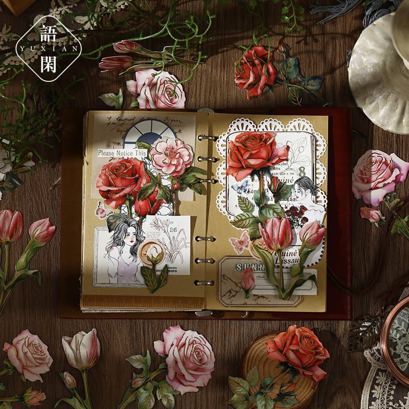 Yuxian Blossom Letters Material Kit, Light Retro Simulated Flower Bouquet Gift, Journal Background Decoration Material Kit
