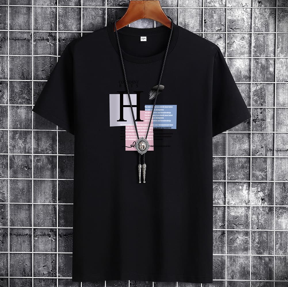 Men's short-sleeved T-shirt with loose clothes, summer trend solid color white half-sleeved T-shirt, large size men's clothing 3004
