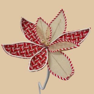 Cross-Border Vintage Red and White Plaid Linen Simulation Poinsettia Christmas Flower Christmas Tree Decoration Branch Factory Wholesale