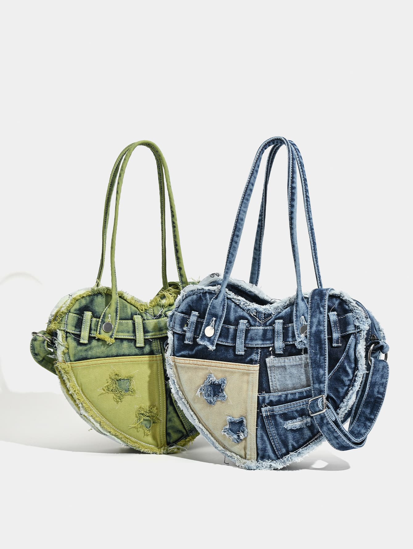 Denim bag style large capacity armpit bag niche design love washed denim shoulder bag crossbody bag for women