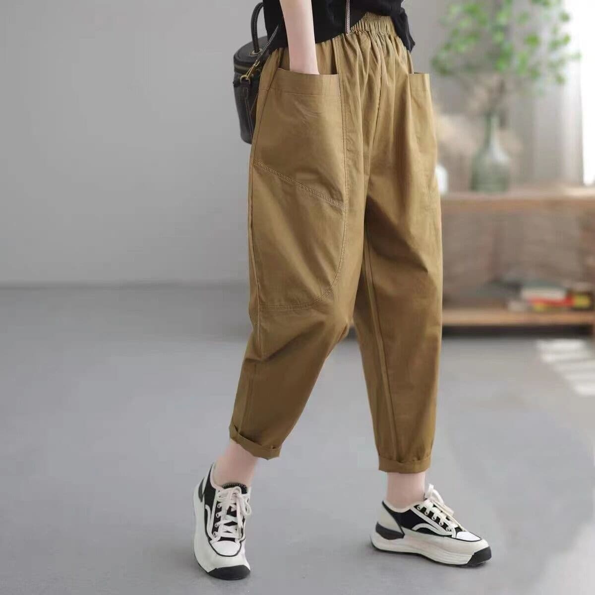 2023 Casual Pants Women's Autumn New Pants Simple Thin Fashion Casual Retro Black Women's Harem Pants Trendy
