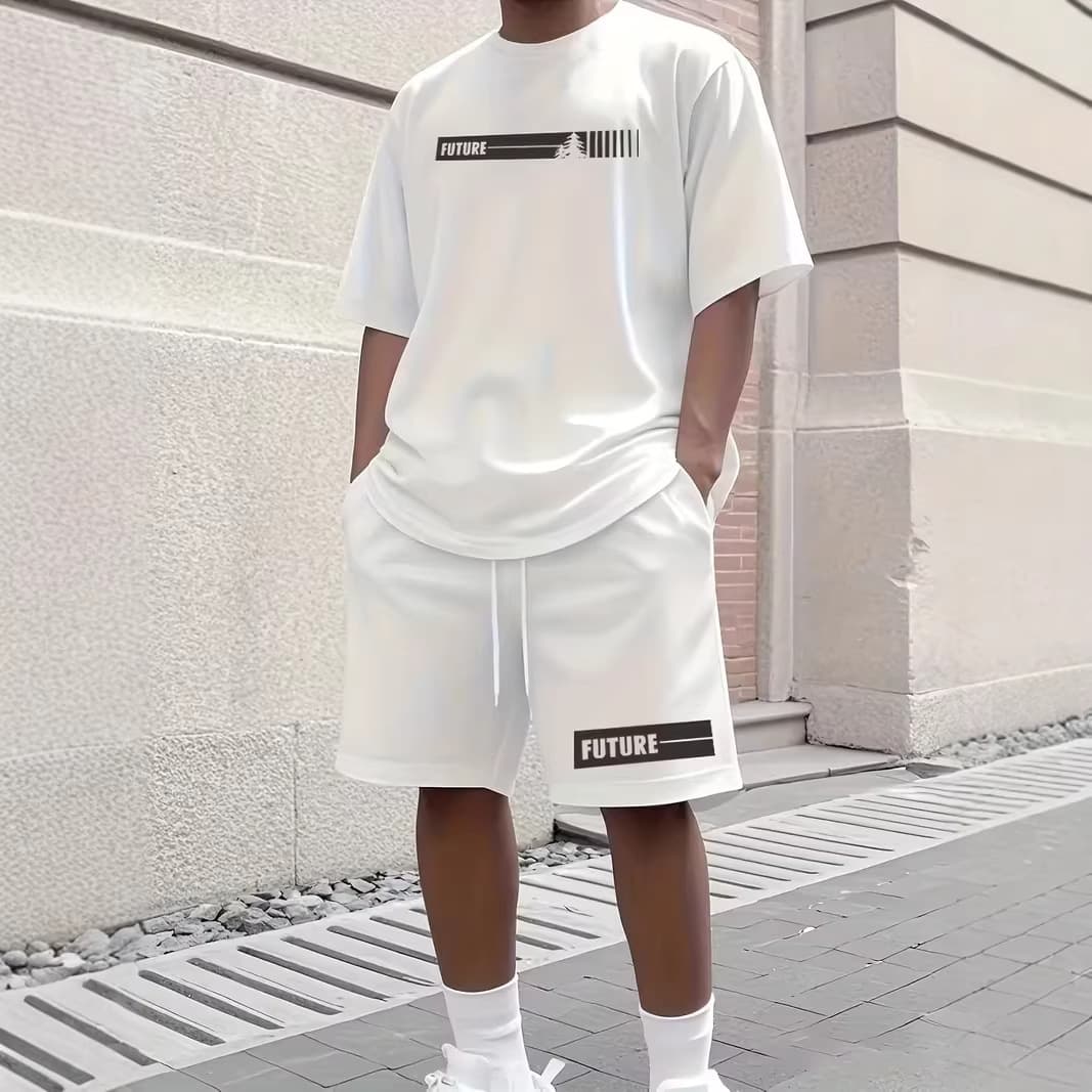 Cross-Border Summer 2026 New Men's 3D Print Casual T-Shirt Outdoor Men's Sports Short Sleeve Shorts Set