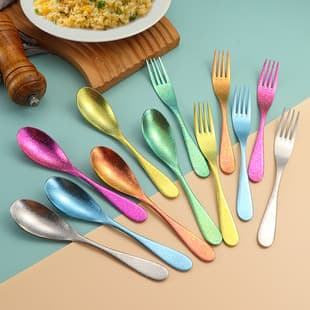 Pure Titanium Fork Spoon Creative Butterfly Fork Spoon Pure Titanium Cutlery Household Spoon Dessert Spoon Soup Spoon Rice Spoon Crystal Spoon