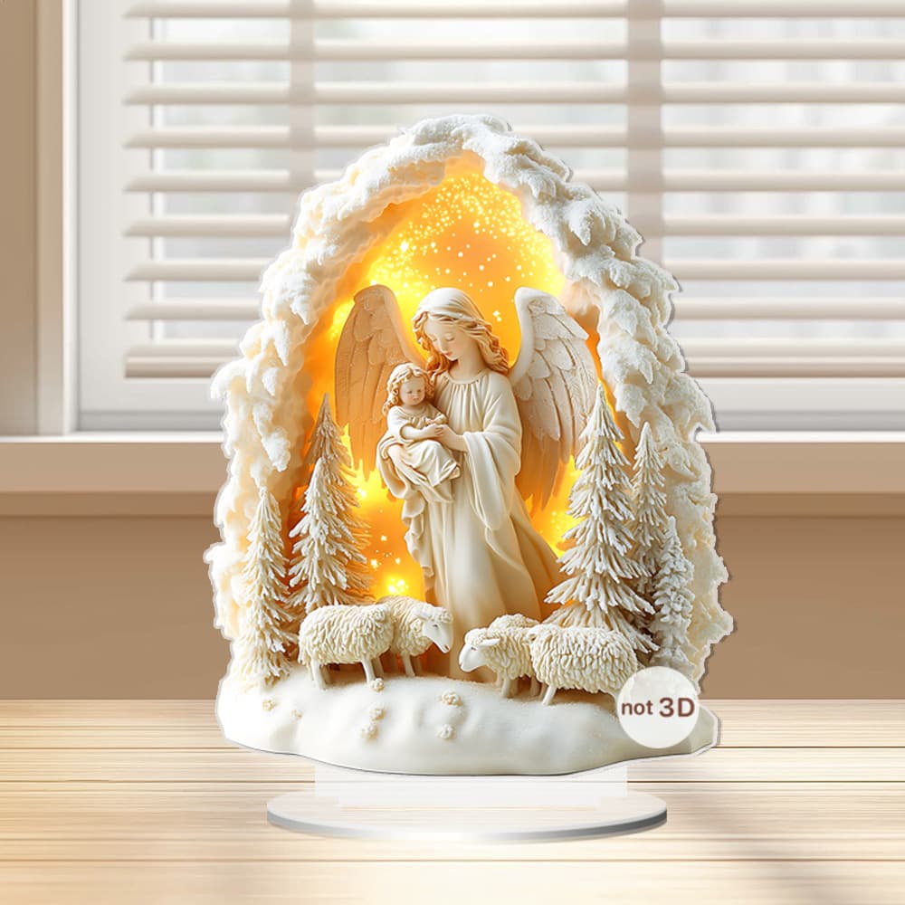 Cross-border Winter Snow Angel Holding Child Walking Little Sheep Home Living Room Entryway Tabletop Decoration Ornament