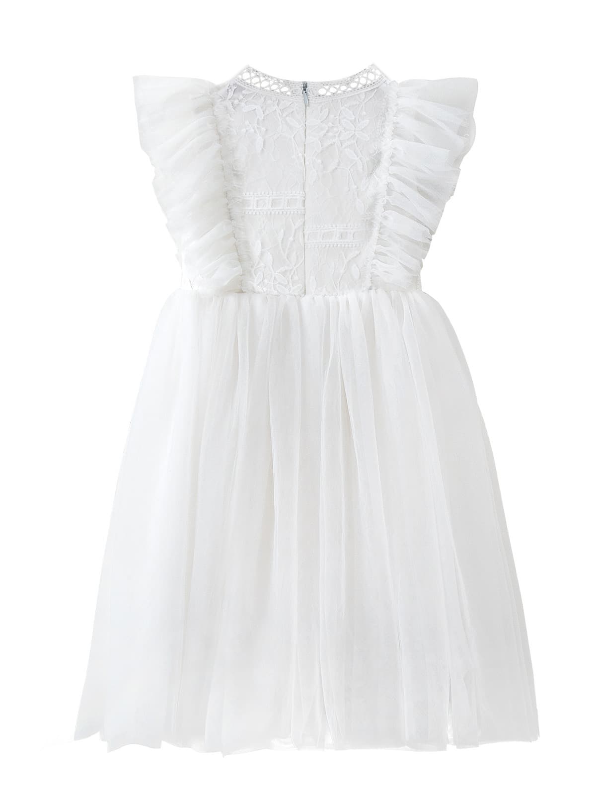 Girls' Princess Dress for Older Kids, Children's Performance Costume, Birthday Party Dress with Flutter Sleeves and Lace Mesh Skirt, In Stock