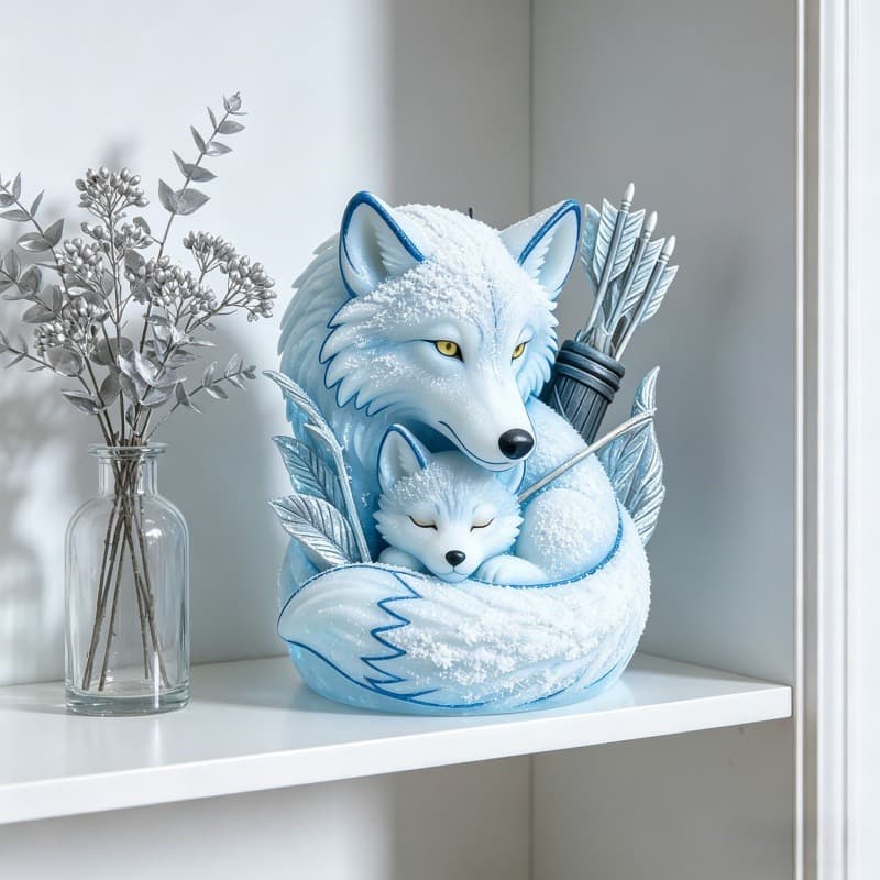 Cross-border popular mother-child white fox silicone mold scented candle plaster DIY ornament mold