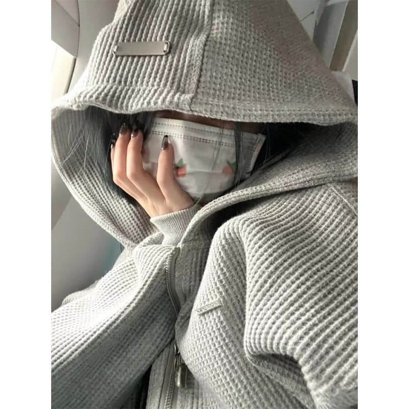 Official Image Special Price Waffle Composite Sweatshirt for Women, Spring/Autumn Thin 2025 Hooded Cardigan Coat Plus Size Women's Clothing