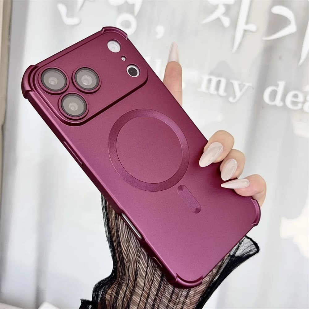 Four-Corner Drop Protection Magnetic Phone Case for Apple 18 Pro Max, Metallic Paint Finish, Silicone for iPhone 17, Protective Cover for 16