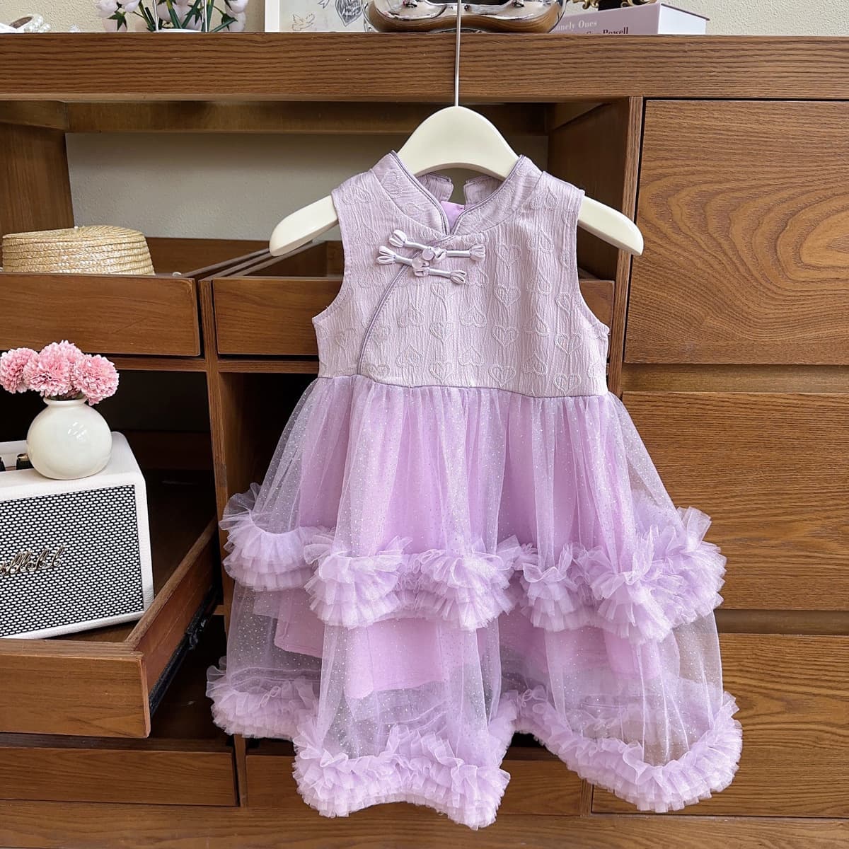 Spot wholesale summer new baby girl new Chinese style classical style fluffy gauze cheongsam princess vest dress
