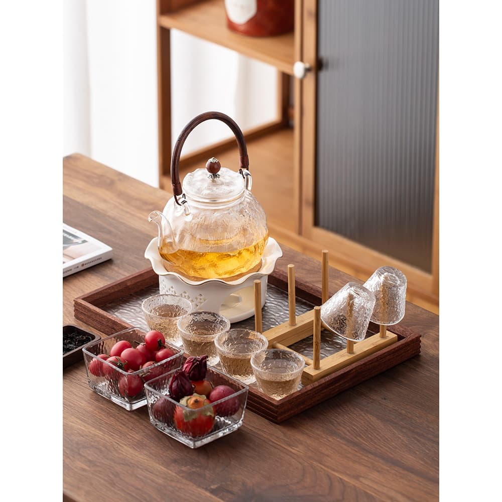 Luxury Teapot and Kettle Set with Fruit Teapot, Afternoon Tea Candle, Heated Herbal Tea, and Glass Cups